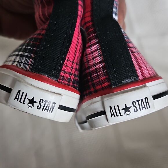 Converse Kids' All-Star Red Plaid High-Top Sneakers - Picture 4 of 16